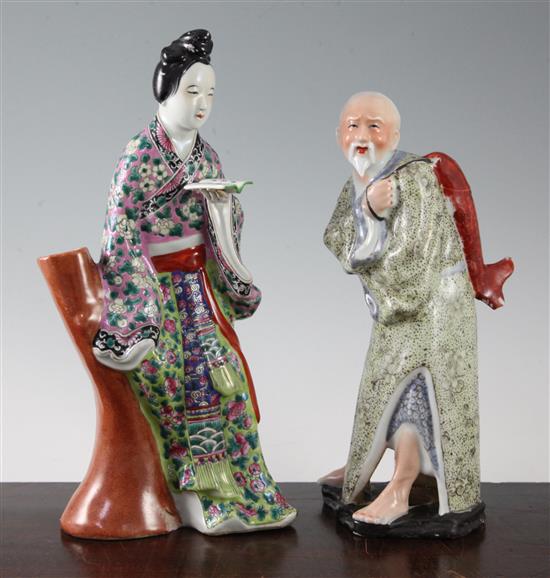 Two Chinese enamelled porcelain figures, early 20th century, 30.3cm, chip to base